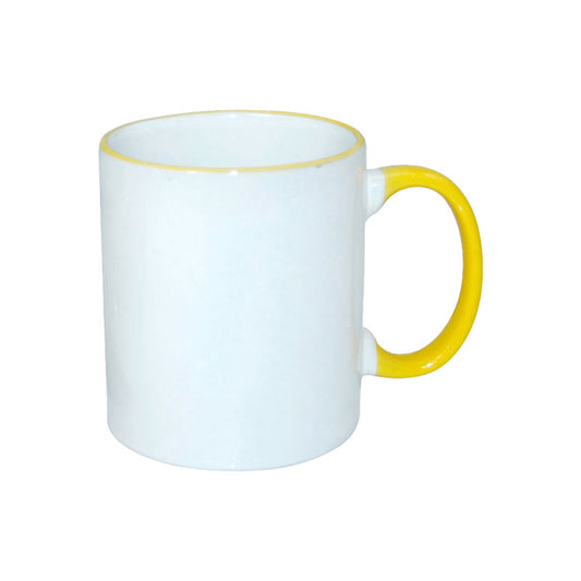 Taza Blanca para Sublimación con Asa y Borde de Color – 11 oz