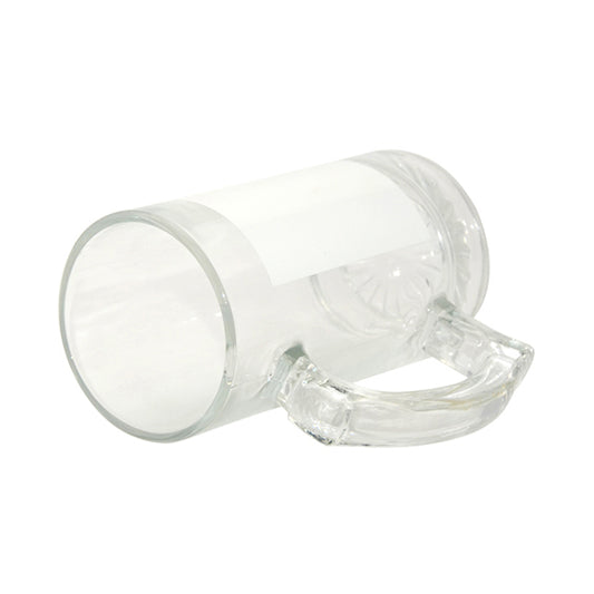 Jarra de Cerveza de Cristal para Sublimación con Parcho – 16 oz (7.8 × 16 cm)