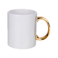 Taza de Cerámica Blanca con Asa Dorada para Sublimación – 11 oz