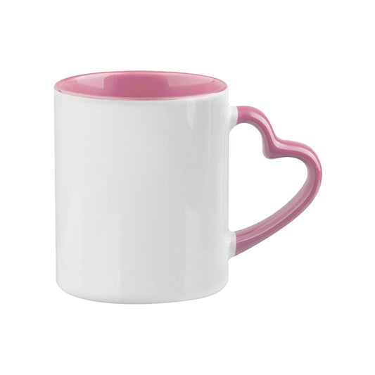 Taza Blanca con Asa de Corazón para Sublimación – 11 oz