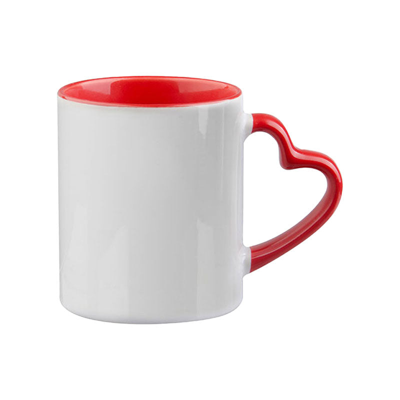 Taza Blanca con Asa de Corazón para Sublimación – 11 oz