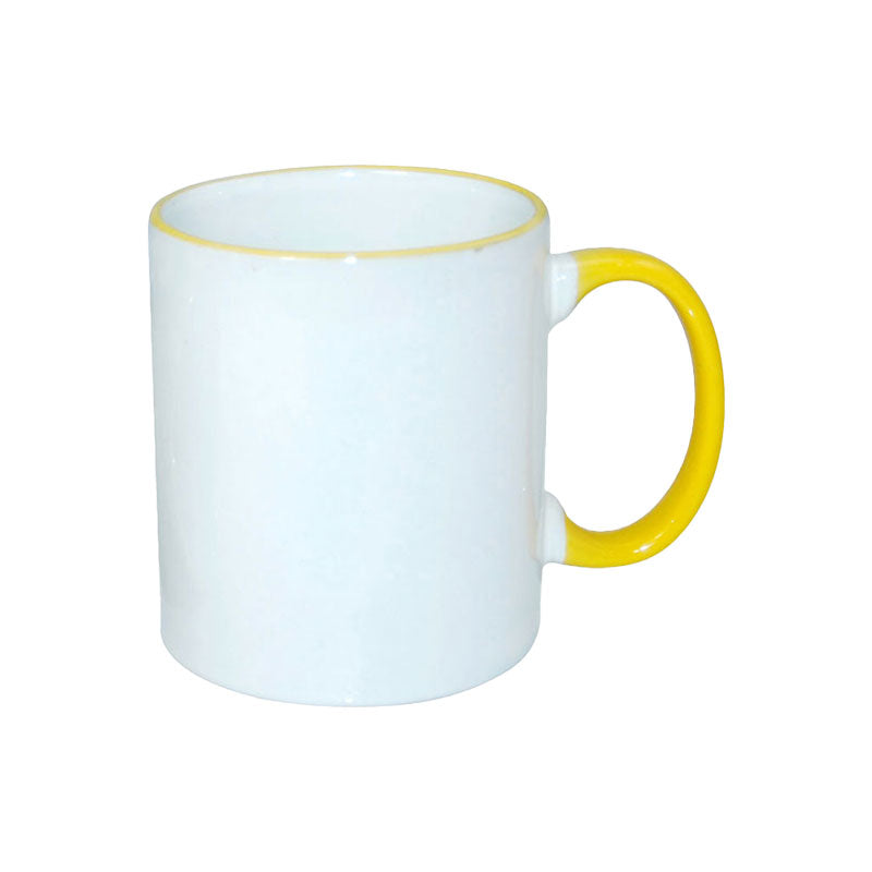 Taza Blanca para Sublimación con Asa y Borde de Color – 11 oz