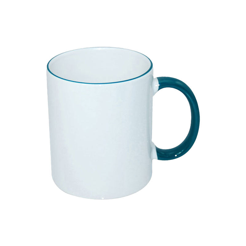 Taza Blanca para Sublimación con Asa y Borde de Color – 11 oz