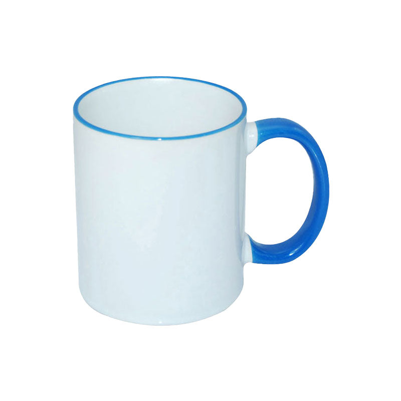 Taza Blanca para Sublimación con Asa y Borde de Color – 11 oz
