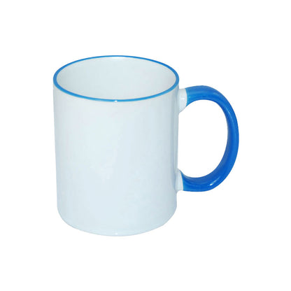 Taza Blanca para Sublimación con Asa y Borde de Color – 11 oz