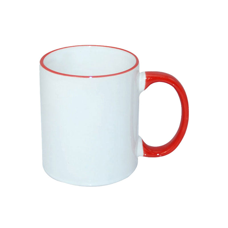 Taza Blanca para Sublimación con Asa y Borde de Color – 11 oz