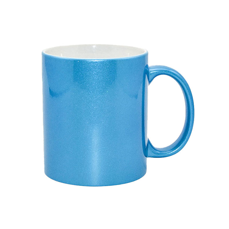 Taza Brillante Metalizada Azul Claro para Sublimación – 11 oz