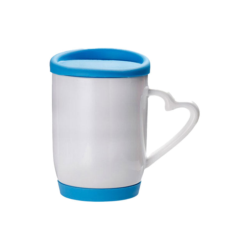 Taza 12 oz / 360 ml con Tapa y Base de Silicón Azul Claro para Sublimación