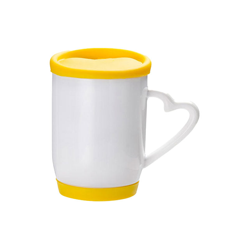 Taza 12 oz / 360 ml con Tapa y Base de Silicón Amarilla para Sublimación