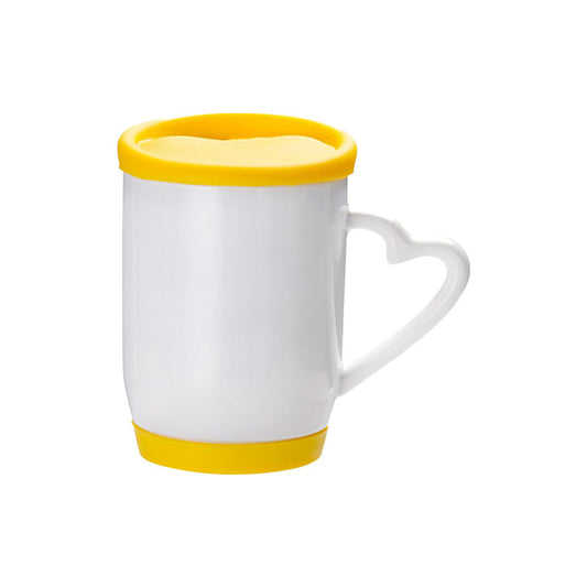 Taza 12 oz / 360 ml con Tapa y Base de Silicón Amarilla para Sublimación