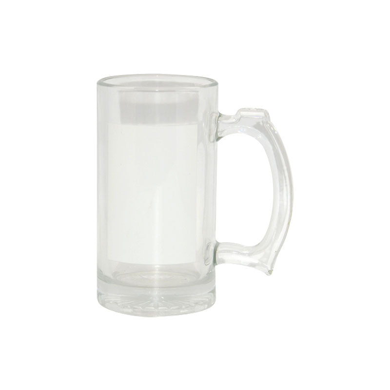 Jarra de Cerveza de Cristal para Sublimación con Parcho – 16 oz (7.8 × 16 cm)