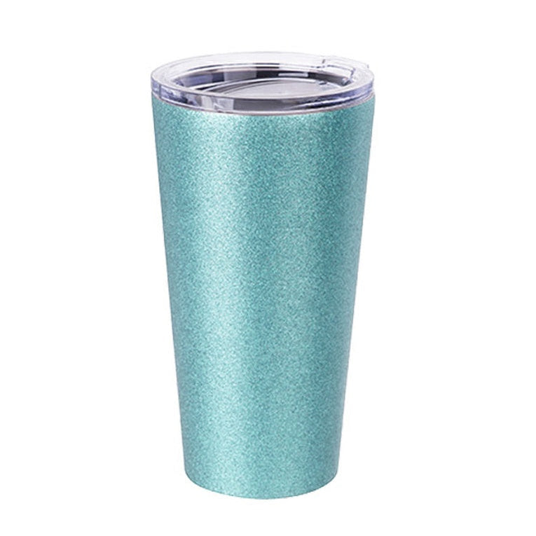 Vaso Glitter Verde Aqua de Acero Inoxidable para Sublimación con Tapa – 16 oz