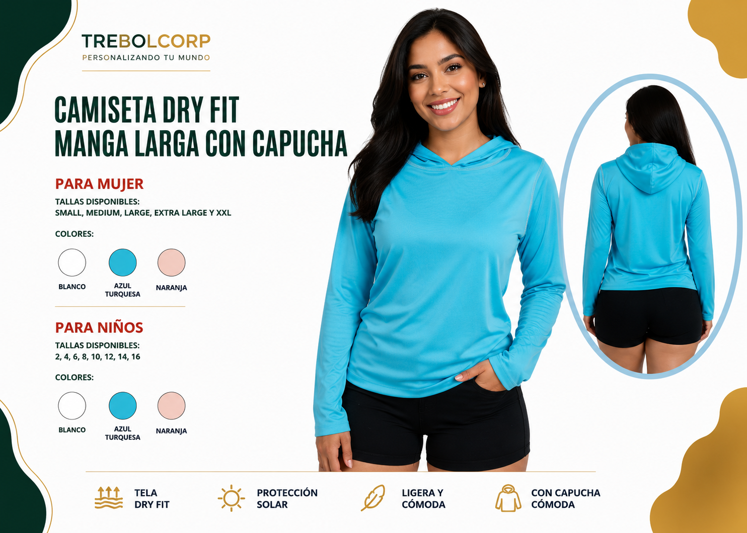 Camiseta Dry Fit Manga Larga con Capucha Personalizado | Bordado, DTF y Sublimación R.D.
