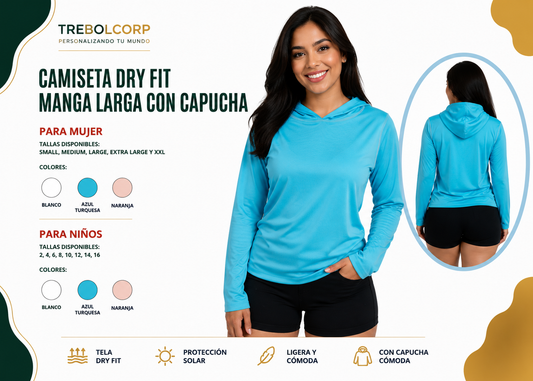 Camiseta Dry Fit Manga Larga con Capucha para Mujer