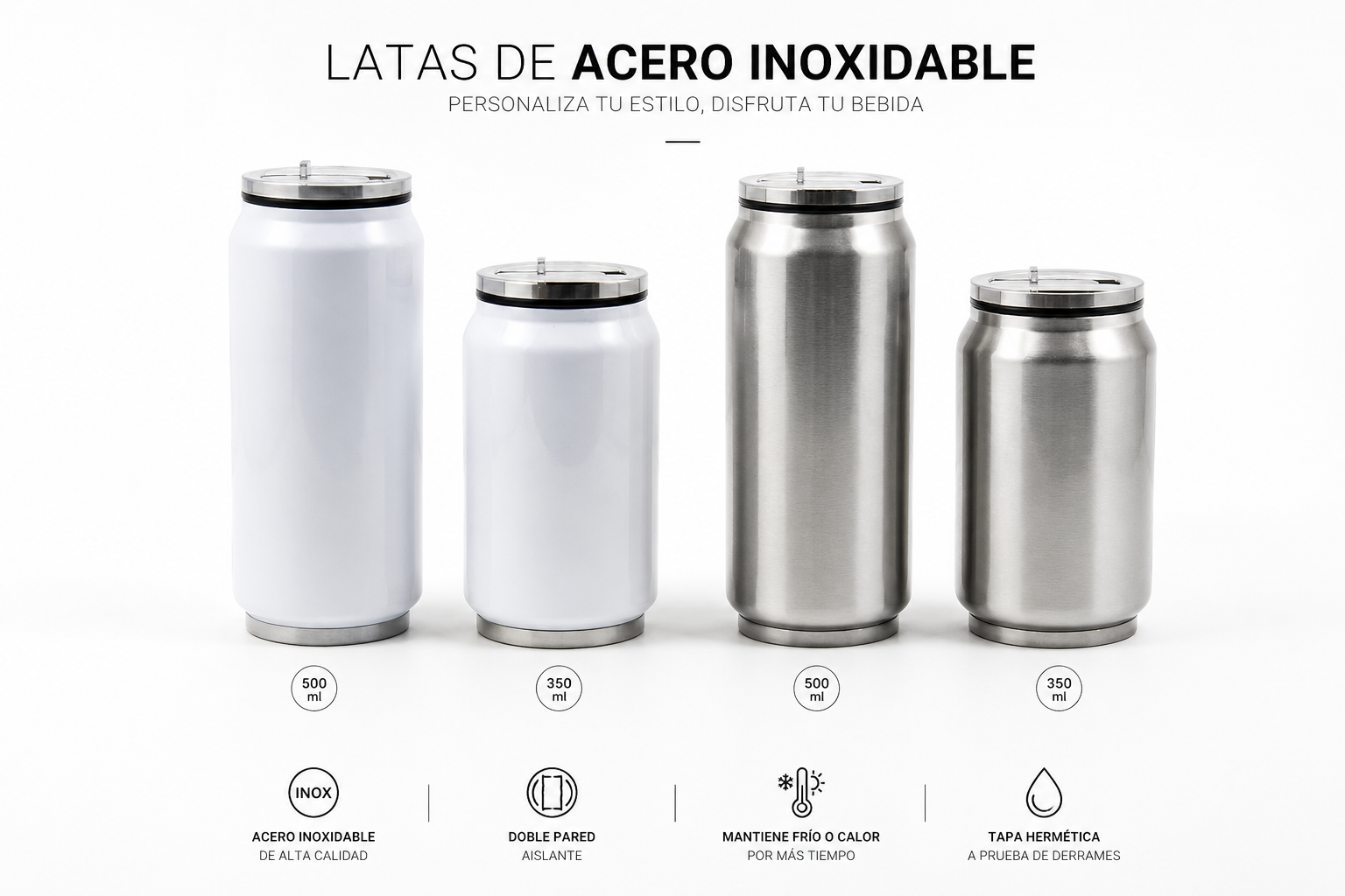 Lata de Acero Inoxidable Personalizable 12 oz y 17 oz