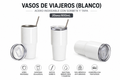 Vasos de Viajeros (Blanco) 20onz/600mL - Acero Inoxidable con Sorbete y Tapa