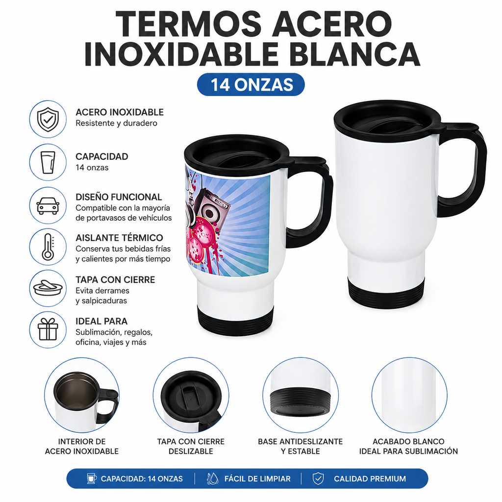 Termo de Acero Inoxidable Blanco 14 oz