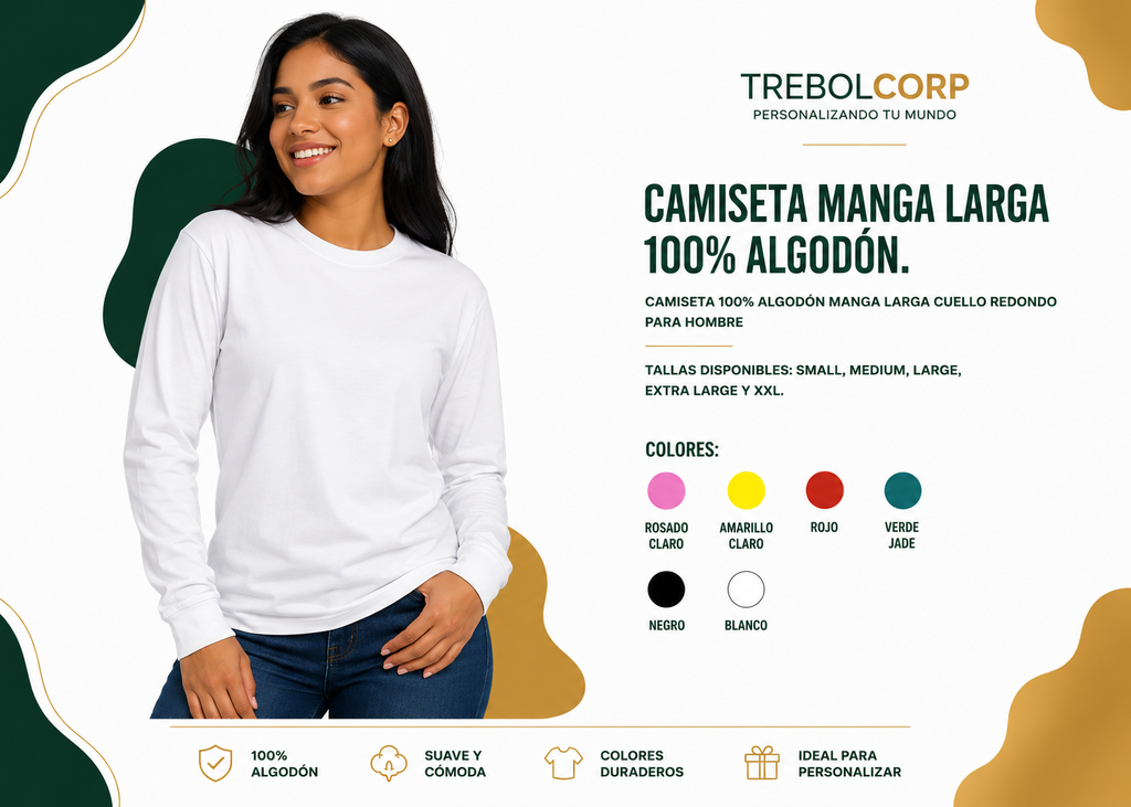 Camisetas Manga Larga 100% Algodón
