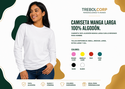 Camisetas Manga Larga 100% Algodón