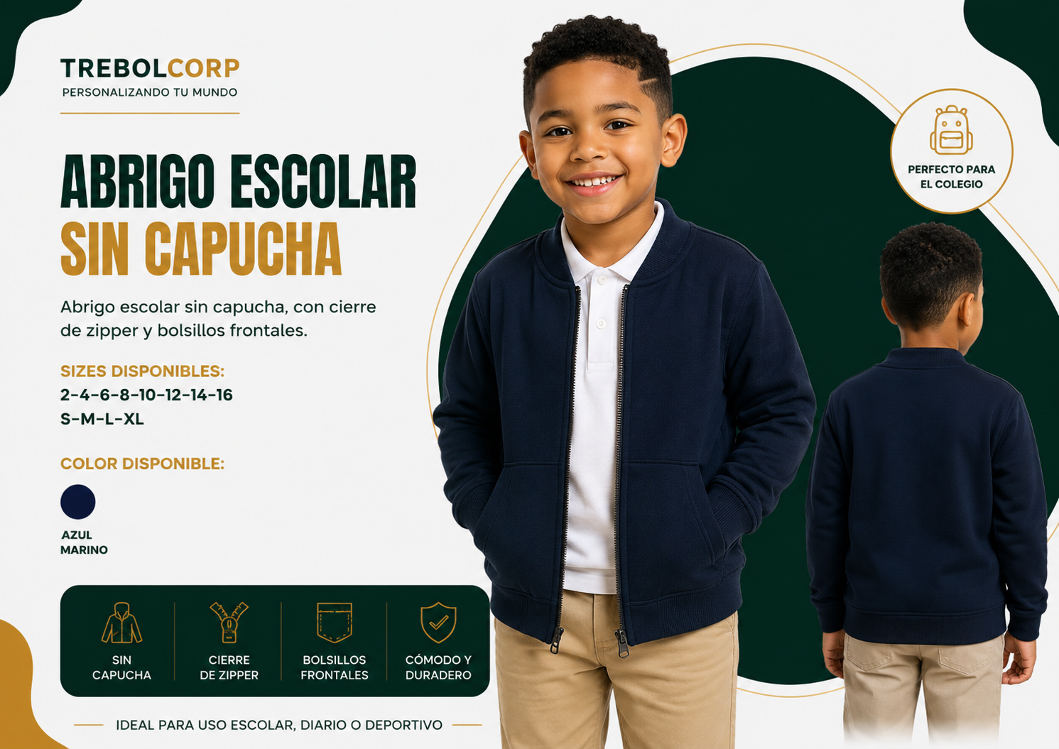 Hoodie Escolar Personalizado sin Capucha | Bordado o Sublimación RD