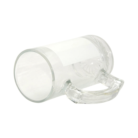 Jarra de Cerveza de Cristal para Sublimación con Parcho – 16 oz (7.8 × 16 cm)