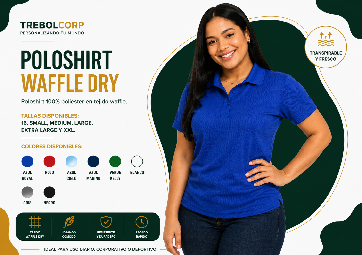 Poloshirt Waffle Dry Combinado Personalizado | Bordado, DTF y Sublimación R.D.