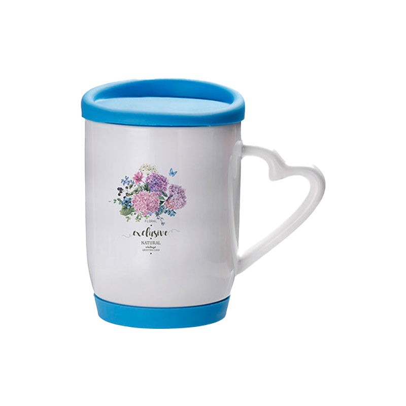 Taza 12 oz / 360 ml con Tapa y Base de Silicón Azul Claro para Sublimación