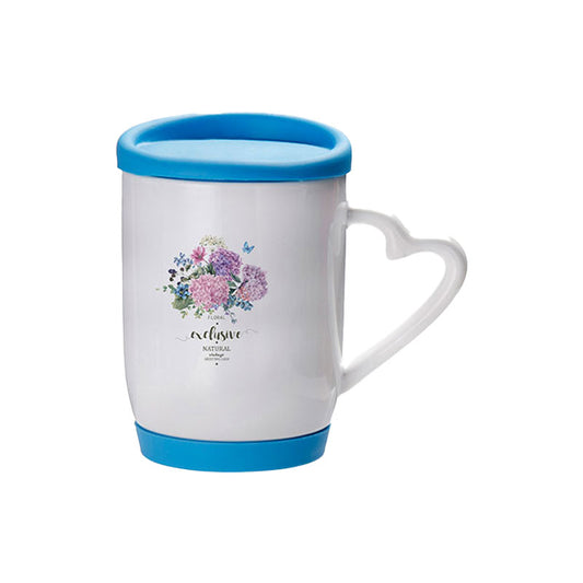 Taza 12 oz / 360 ml con Tapa y Base de Silicón Azul Claro para Sublimación