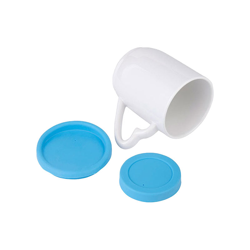 Taza 12 oz / 360 ml con Tapa y Base de Silicón Azul Claro para Sublimación