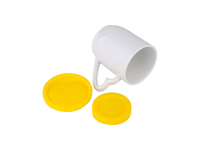 Taza 12 oz / 360 ml con Tapa y Base de Silicón Amarilla para Sublimación