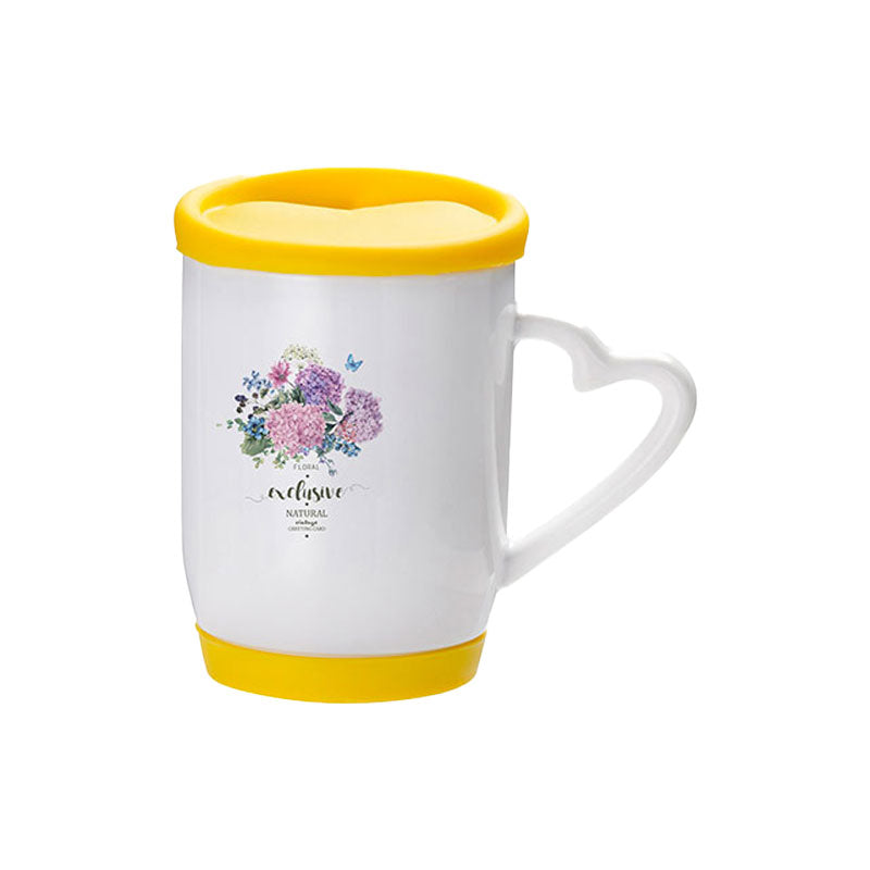Taza 12 oz / 360 ml con Tapa y Base de Silicón Amarilla para Sublimación