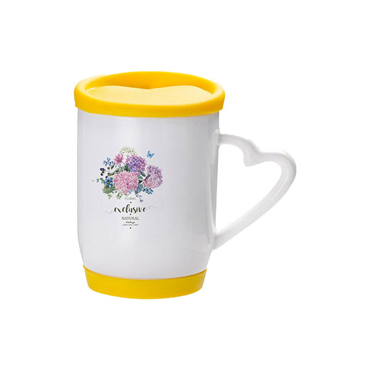 Taza 12 oz / 360 ml con Tapa y Base de Silicón Amarilla para Sublimación