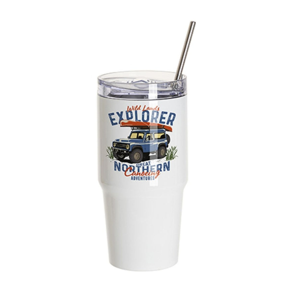 Vasos de Viajeros (Blanco) 20onz/600mL - Acero Inoxidable con Sorbete y Tapa
