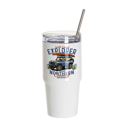 Vasos de Viajeros (Blanco) 20onz/600mL - Acero Inoxidable con Sorbete y Tapa