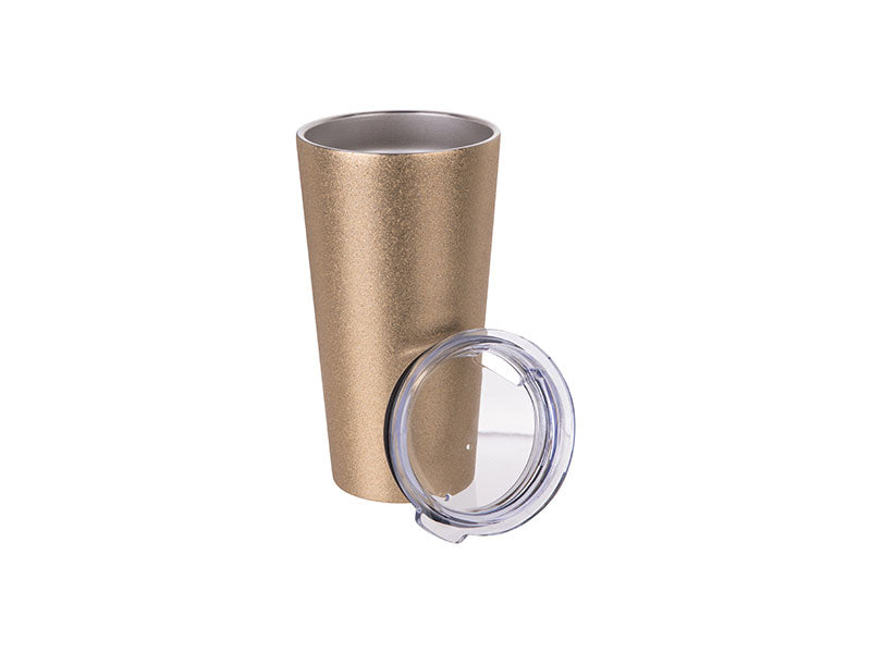Vaso Glitter Gold Acero Inoxidable para Sublimación 16 oz (473 ml) con Tapa