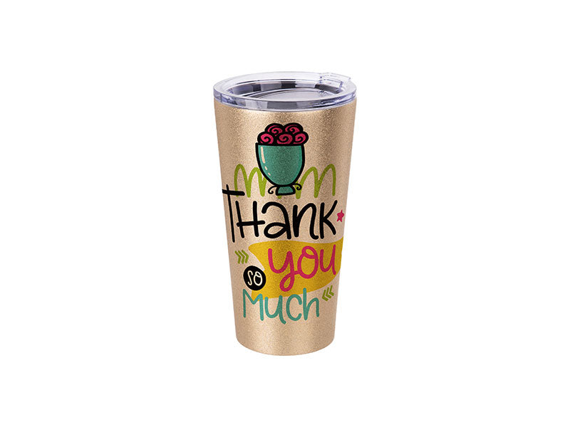 Vaso Glitter Gold Acero Inoxidable para Sublimación 16 oz (473 ml) con Tapa