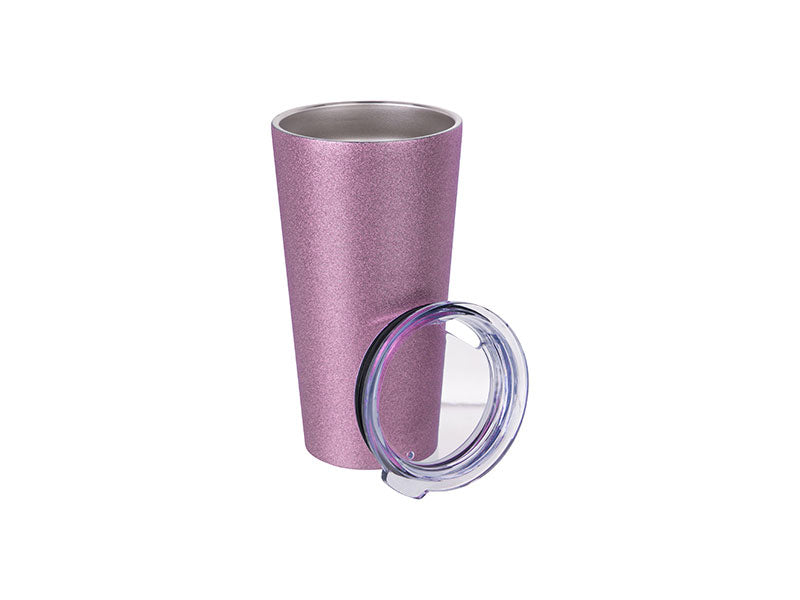 Vaso Glitter Pink de Acero Inoxidable para Sublimación con Tapa – 16 oz