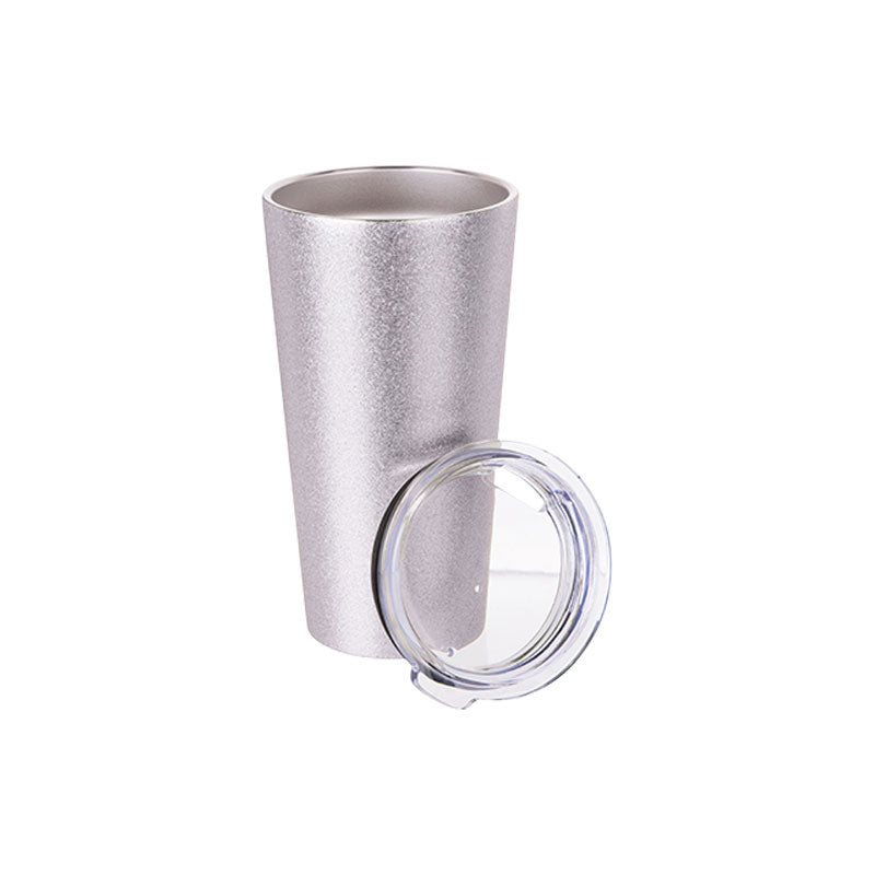 Vaso Glitter Silver Acero Inoxidable para Sublimación 16 oz con Tapa