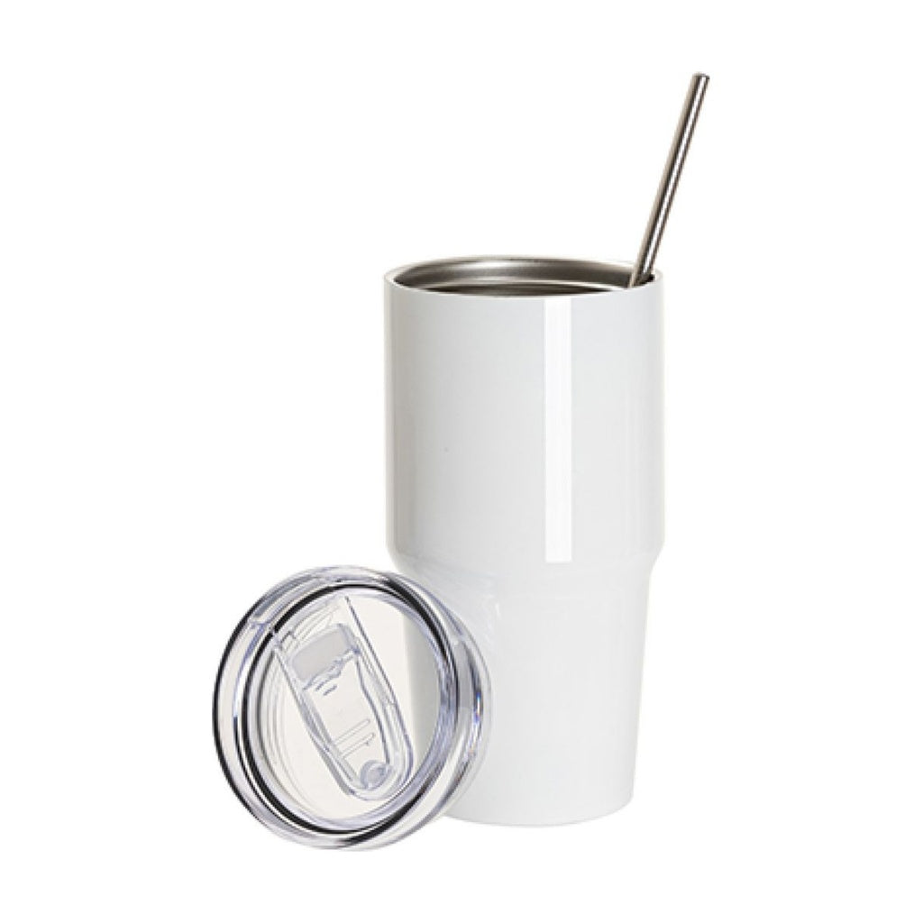Vasos de Viajeros (Blanco) 20onz/600mL - Acero Inoxidable con Sorbete y Tapa