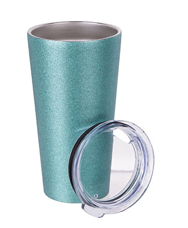 Vaso Glitter Verde Aqua de Acero Inoxidable para Sublimación con Tapa – 16 oz