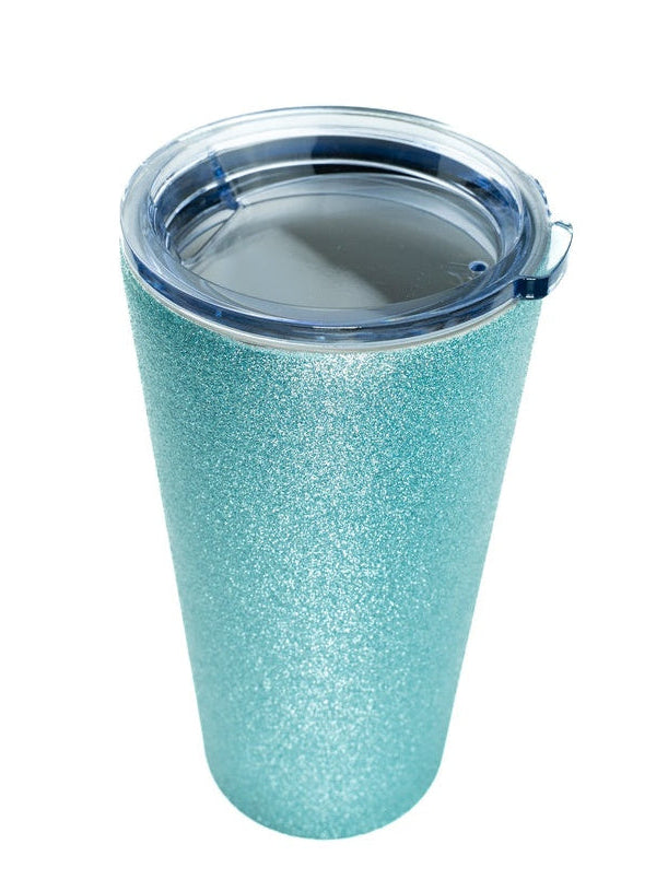 Vaso Glitter Verde Aqua de Acero Inoxidable para Sublimación con Tapa – 16 oz
