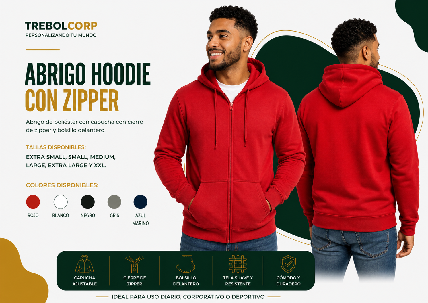 Hoodie con Zíper Personalizado | Bordado, DTF y Sublimación R.D.