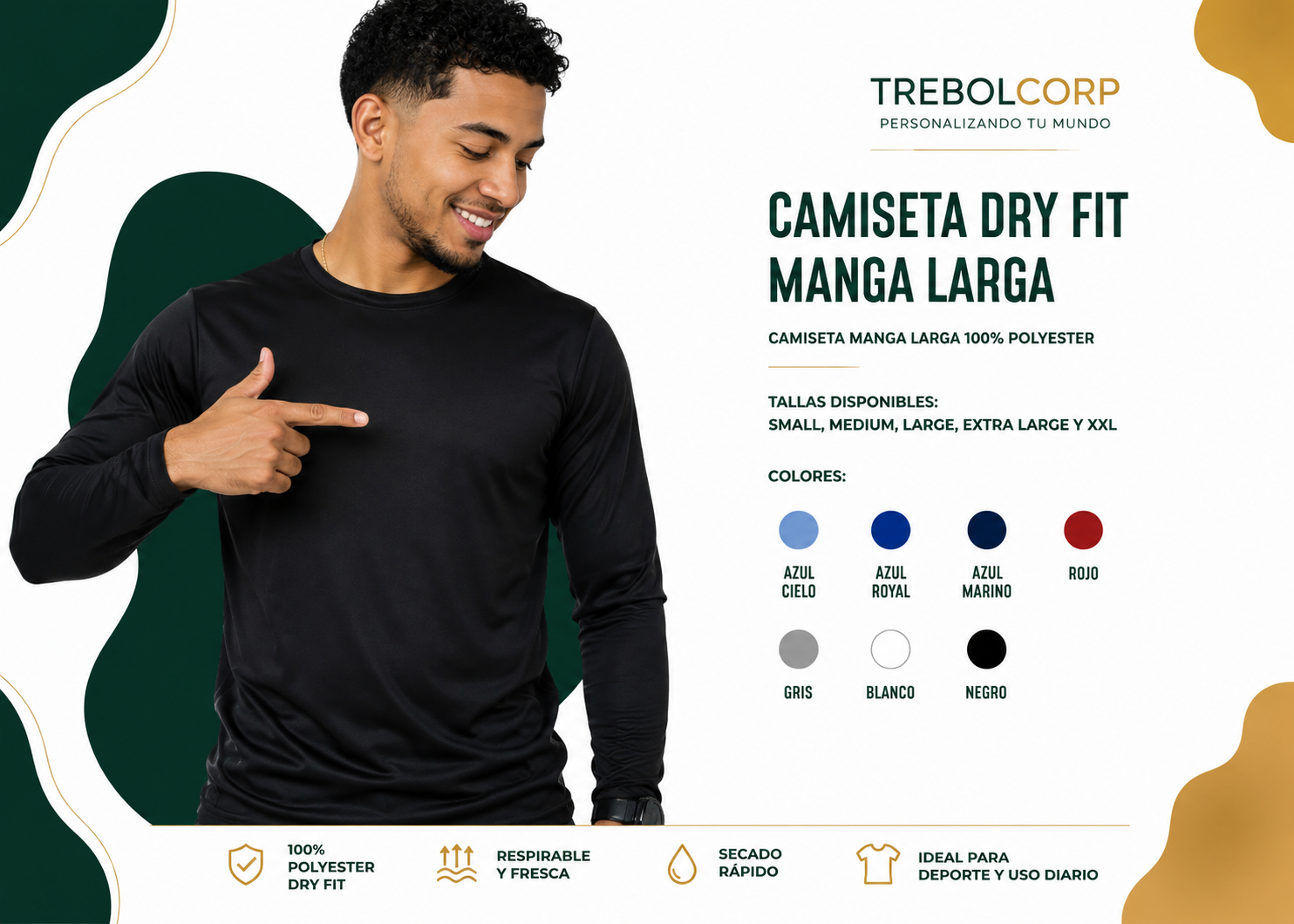 Camiseta Dry Fit Manga Larga Personalizada | Bordado y Sublimación RD