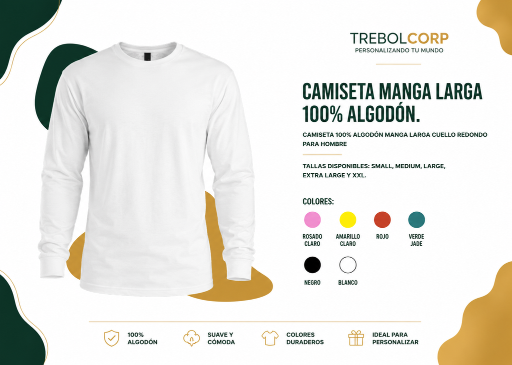 Camisetas Manga Larga 100% Algodón