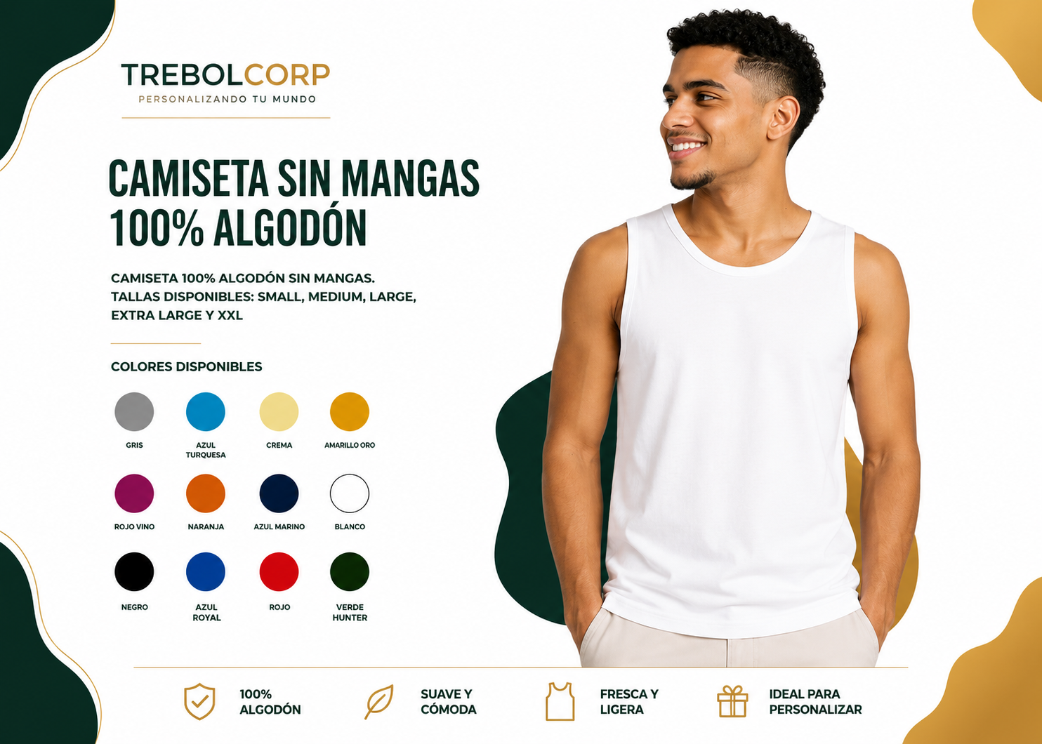 Camisetas sin mangas 100% algodón Personalizada | Bordado, DTF y Sublimación R.D.