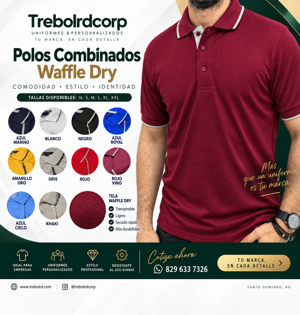 Poloshirt Waffle Dry Combinado Personalizado | Bordado, DTF y Sublimación R.D.