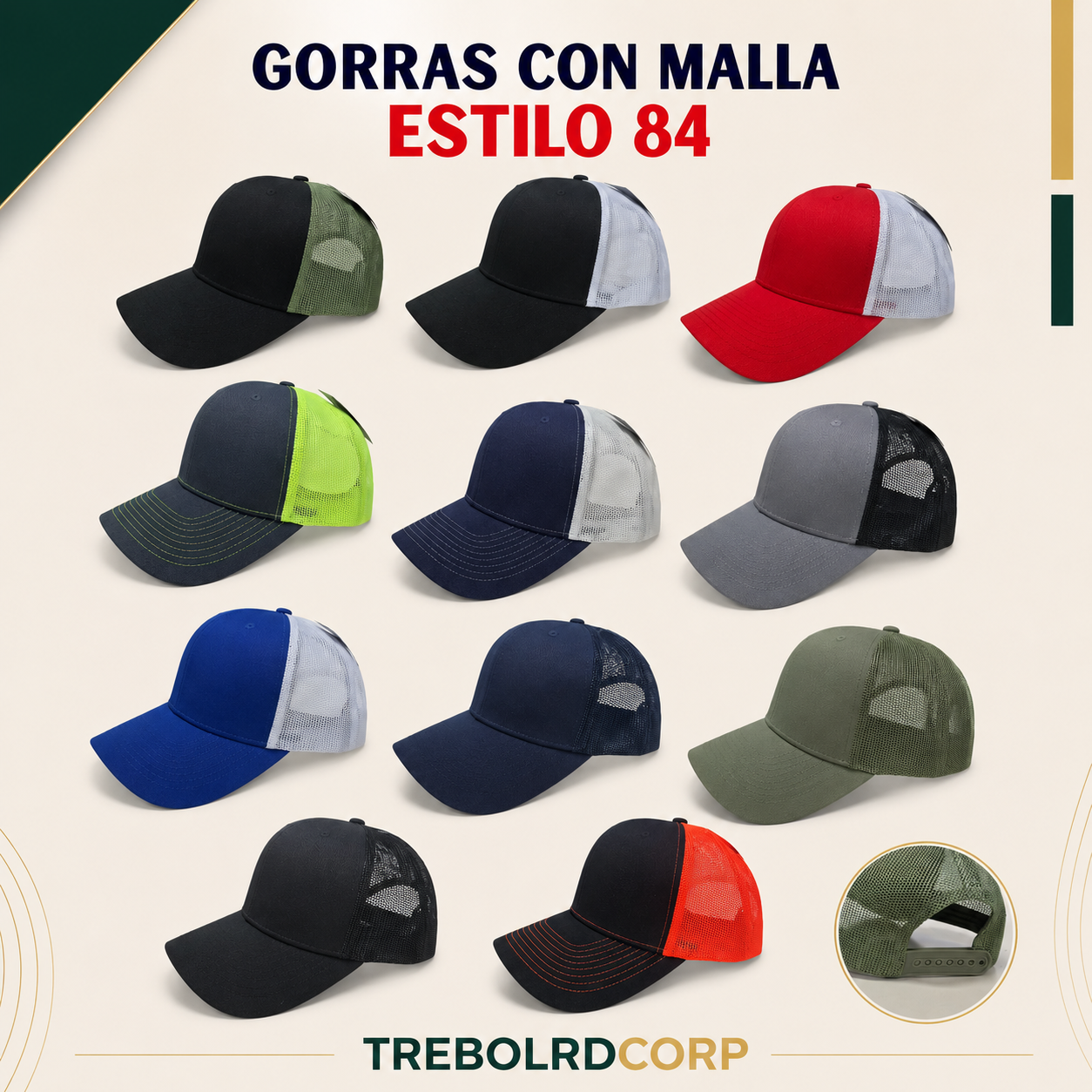 Gorra ST 84 con Malla | Personalizable | Trebolrdcorp