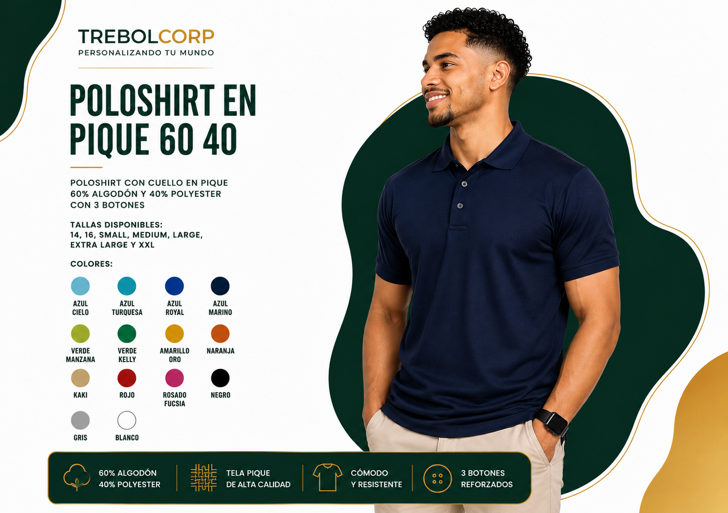 Poloshirt en Piqué 50/40 Personalizado | Bordado, DTF y Sublimación R.D.